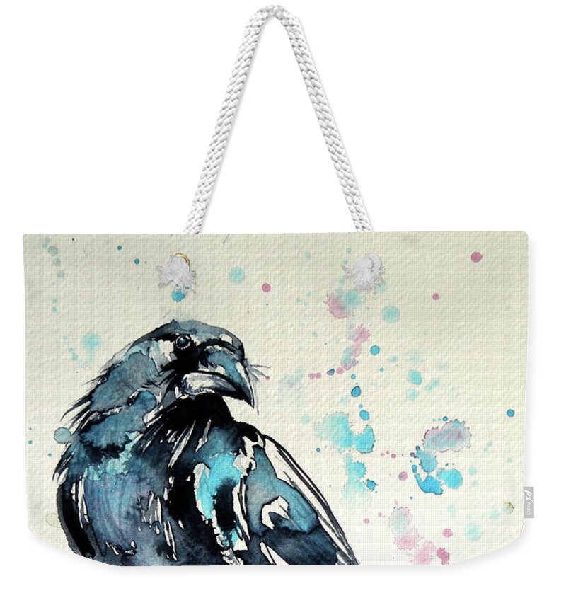 Ittle Weekender Tote Bag featuring the painting Crow #7 by Kovacs Anna Brigitta