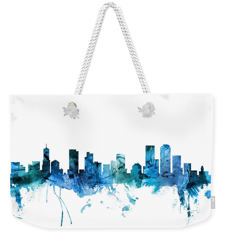 Denver Weekender Tote Bag featuring the digital art Denver Colorado Skyline #13 by Michael Tompsett