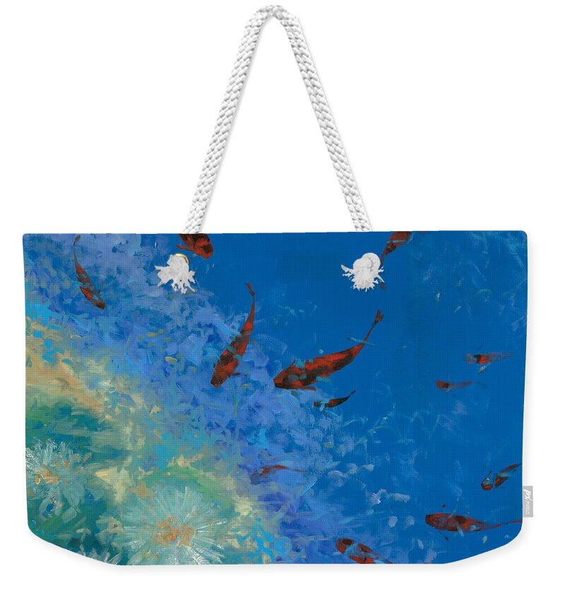 Fishscape Weekender Tote Bag featuring the painting 13 Pesciolini Rossi by Guido Borelli