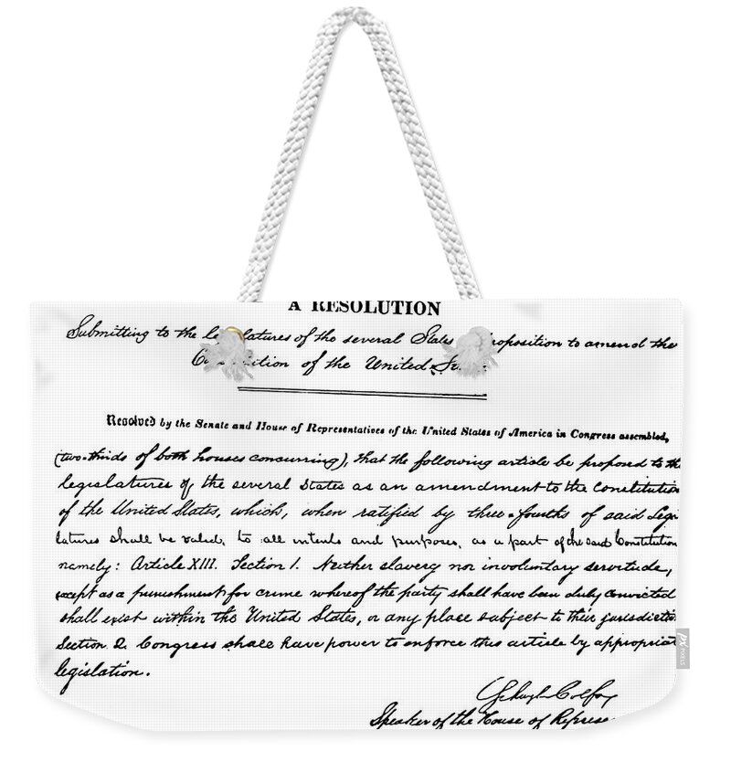 13th Amendment Weekender Tote Bag featuring the drawing 13th AMENDMENT, 1865 by Granger