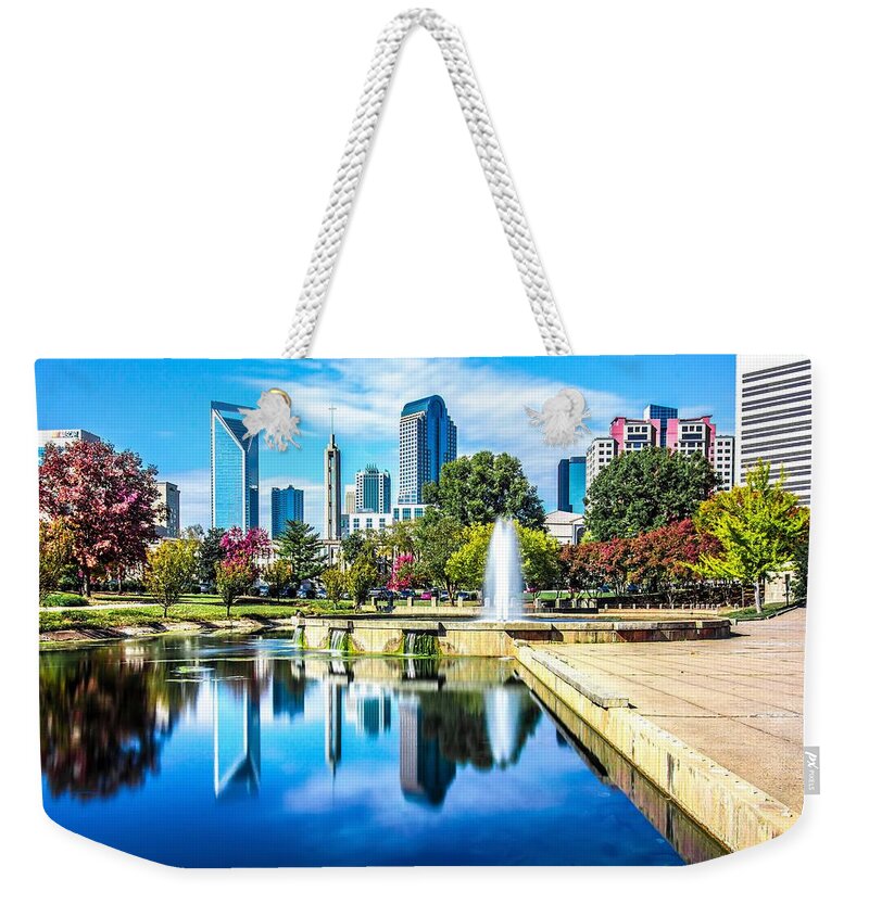 Park Weekender Tote Bag featuring the photograph Charlotte North carolina cityscape during autumn season #14 by Alex Grichenko