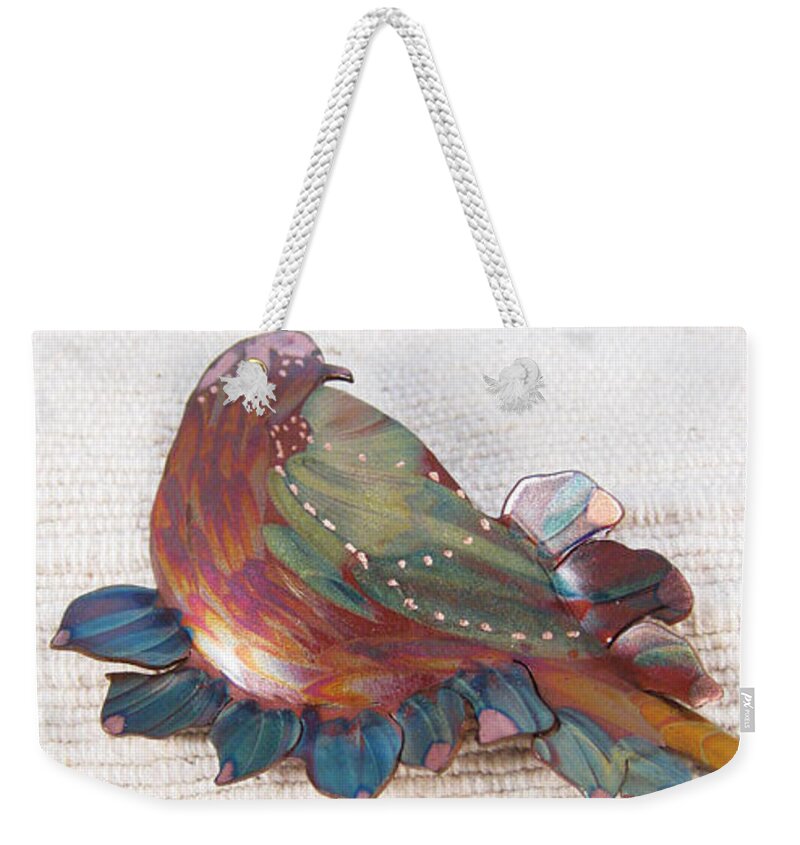 Copper Weekender Tote Bag featuring the jewelry 1402 Nesting Bird by Dianne Brooks