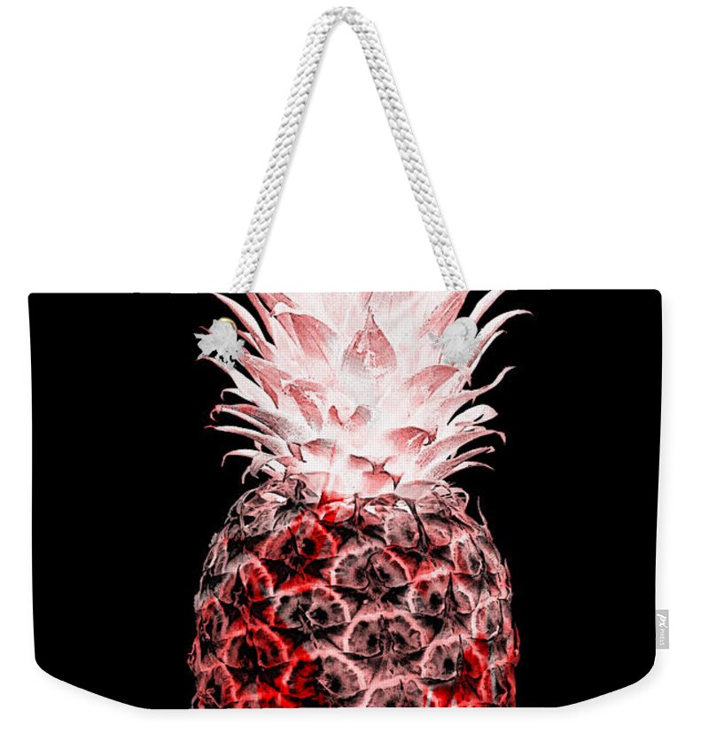 Art Weekender Tote Bag featuring the photograph 14L Artistic Glowing Pineapple Digital Art Red by Ricardos Creations