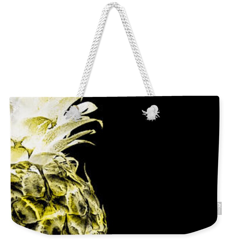 Art Weekender Tote Bag featuring the photograph 14NR Artistic Glowing Pineapple Digital Art Lemon Yellow by Ricardos Creations