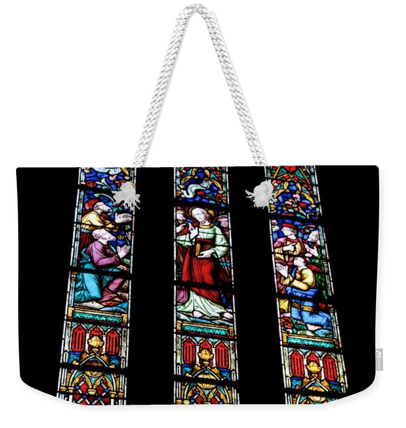 Stained Glass Windows Weekender Tote Bag featuring the photograph 14th Century Windows by Eric Tressler