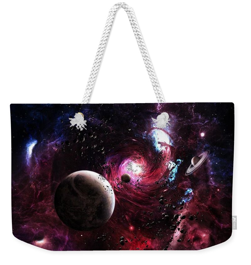 Planets Weekender Tote Bag featuring the digital art Planets #15 by Super Lovely