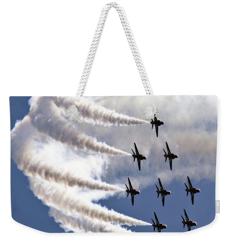Red Arrows Weekender Tote Bag featuring the photograph Red Arrows #15 by Ang El