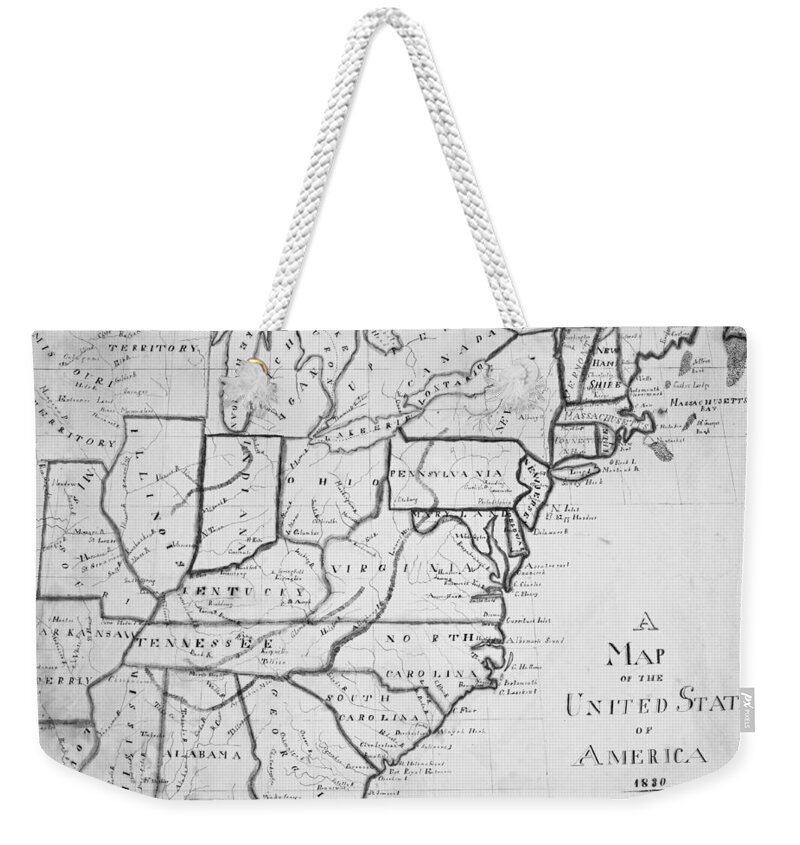 United Weekender Tote Bag featuring the digital art 1830 Map of the United States by Toby McGuire