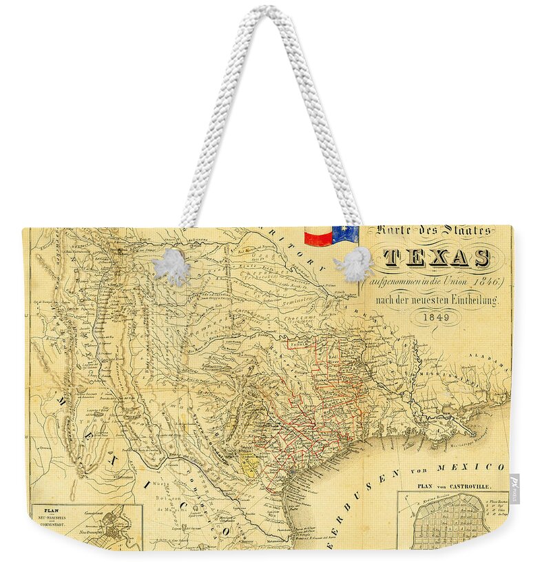 1849 Texas Map Weekender Tote Bag featuring the photograph 1849 Texas Map by Bill Cannon