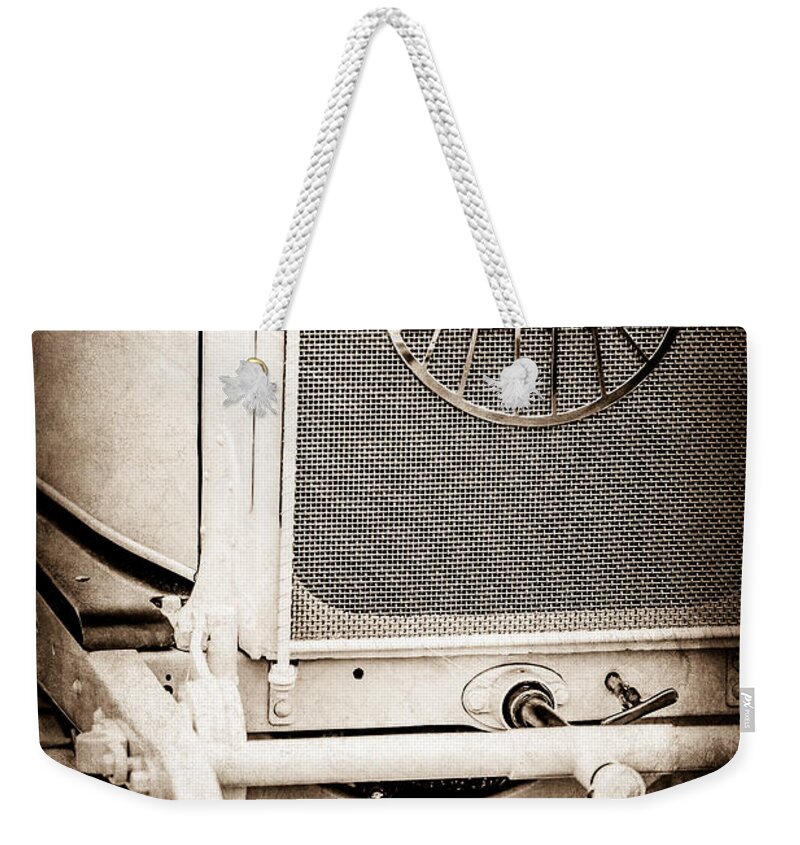 1908 Benz Prince Heinrich Two Seat Race Car Grille Emblem Weekender Tote Bag featuring the photograph 1908 Benz Prince Heinrich Two Seat Race Car Grille Emblem -1696s by Jill Reger