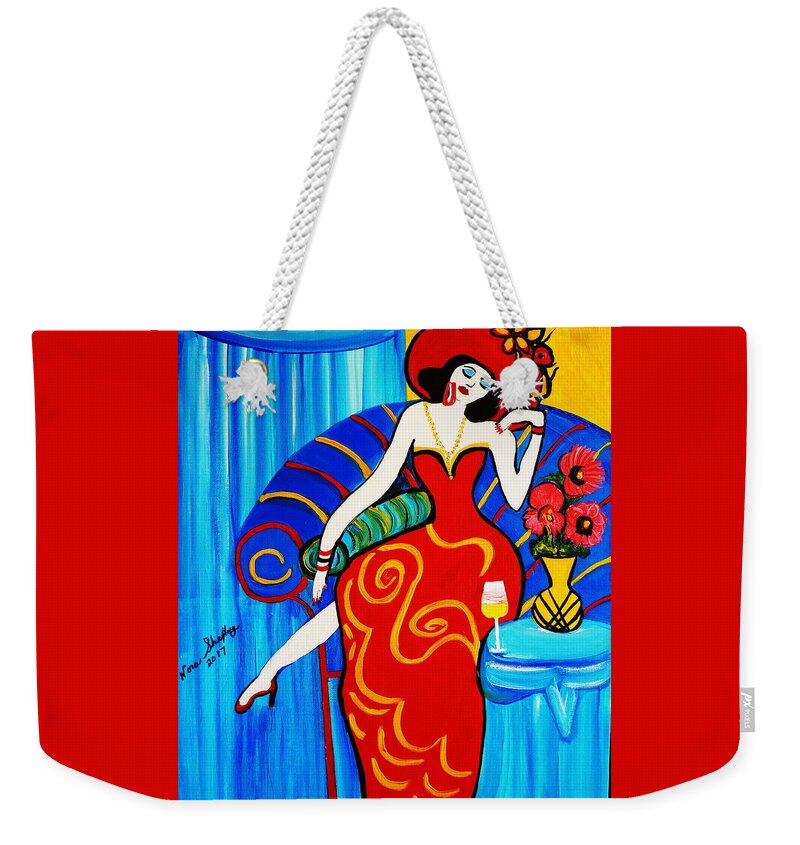 Blue Room Weekender Tote Bag featuring the painting 1920's BLUE ROOM by Nora Shepley