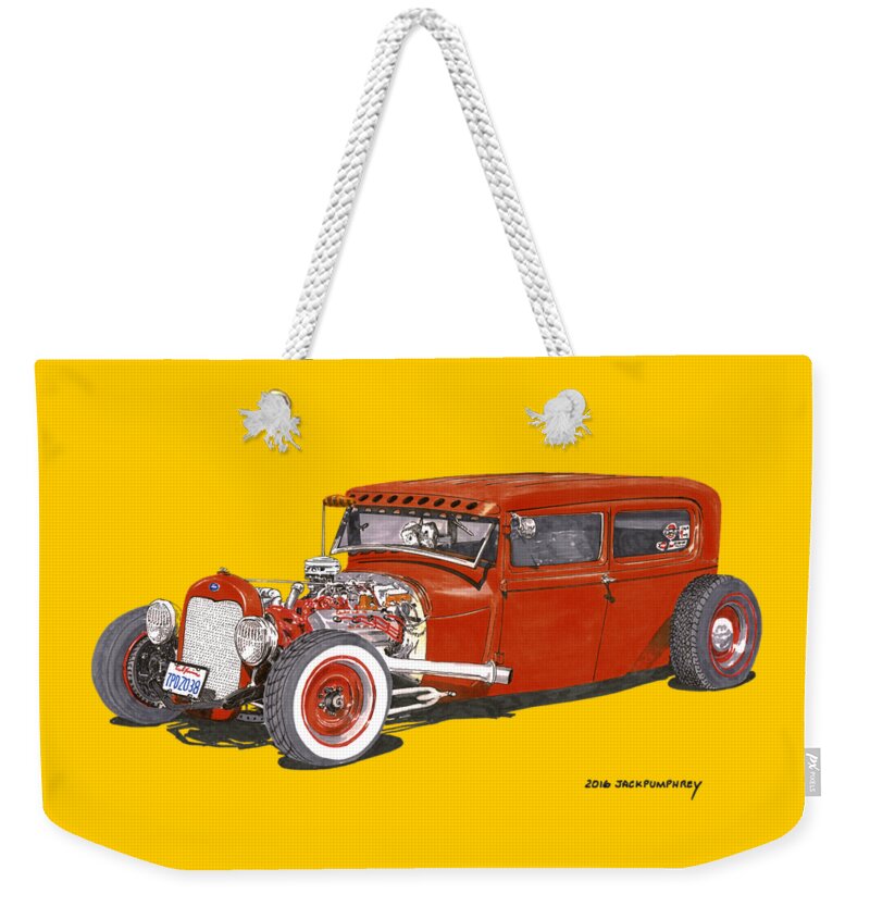 Jalopy Art Weekender Tote Bag featuring the painting 1928 Ford Tudor Jalopy Ratrod by Jack Pumphrey