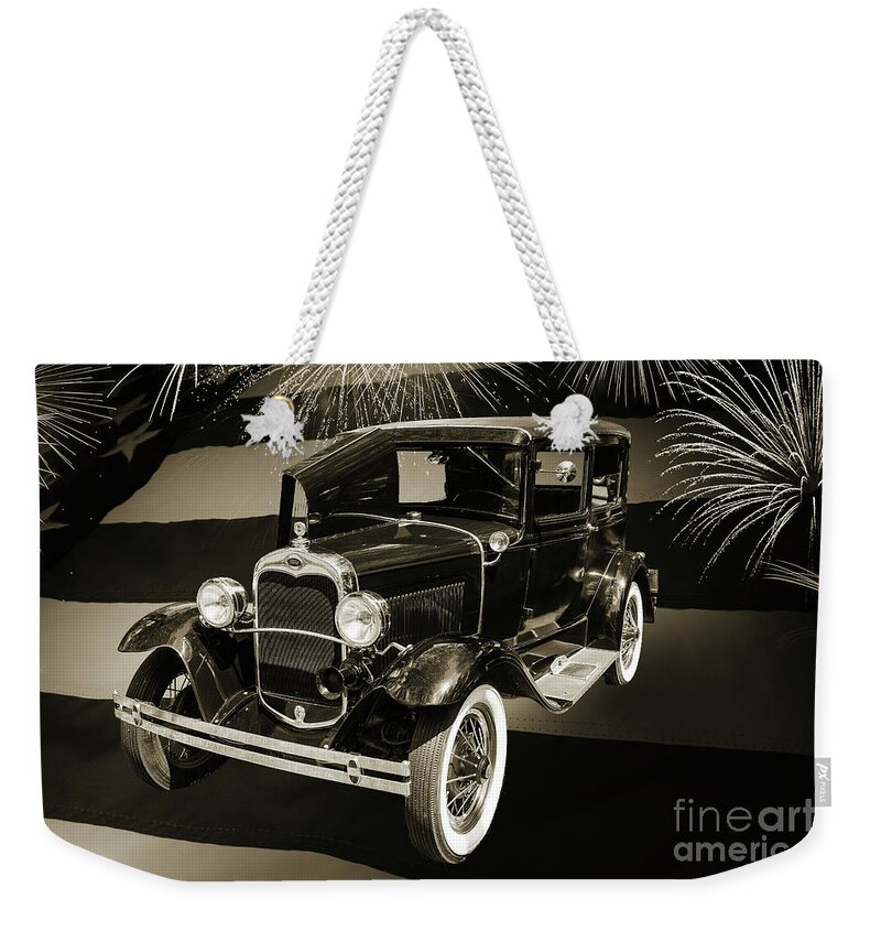 1930 Ford Weekender Tote Bag featuring the photograph 1930 Ford Model A Original Sedan 5538,16 by M K Miller