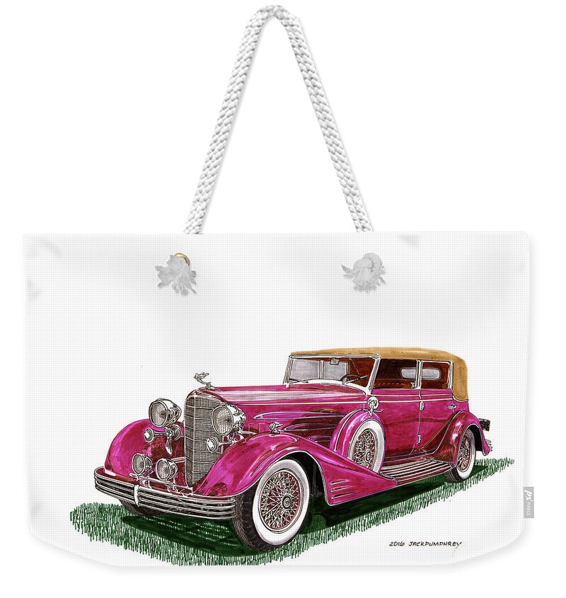1932 Cadillac All Weather Phaeton V 16 Weekender Tote Bag featuring the painting 1932 Cadillac All Weather Phaeton V 16 by Jack Pumphrey