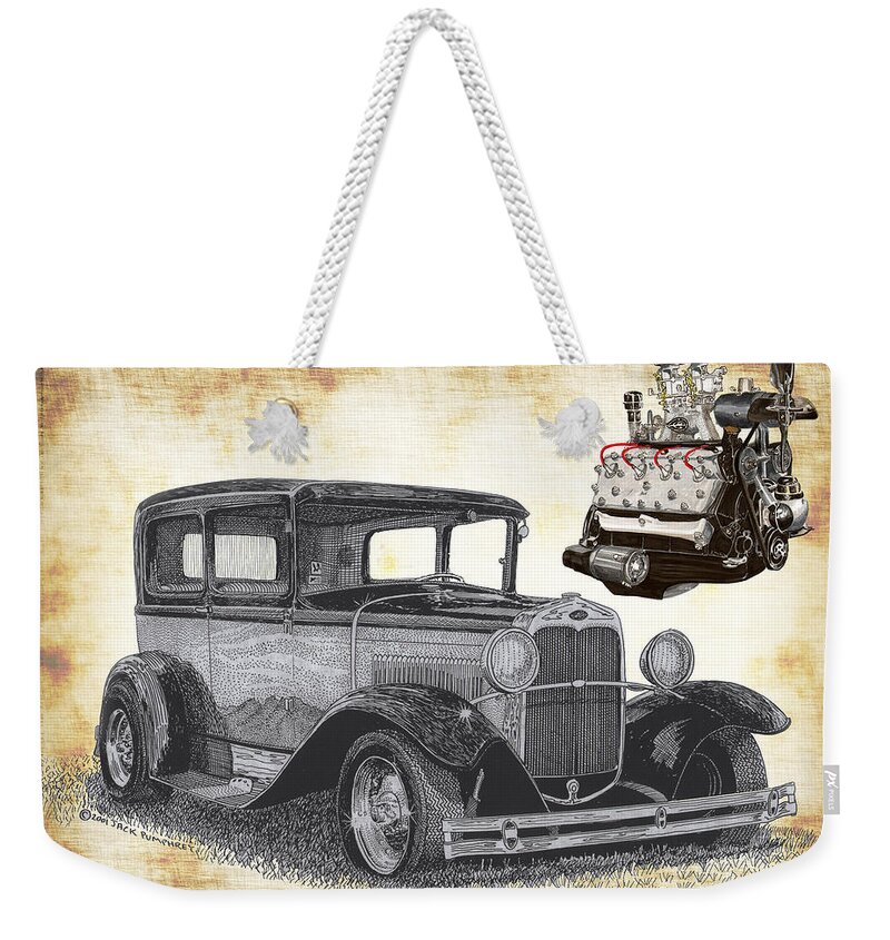 Ford Launched A Completely New Model For 1932 Weekender Tote Bag featuring the painting 1932 Ford Victoria by Jack Pumphrey