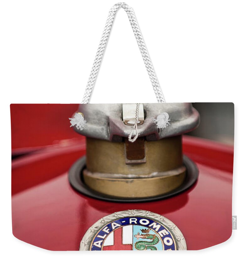 1934 Alfa Romeo Tipo B Weekender Tote Bag featuring the photograph 1934 Alfa Romeo Tipo B Hood Emblem by Jill Reger