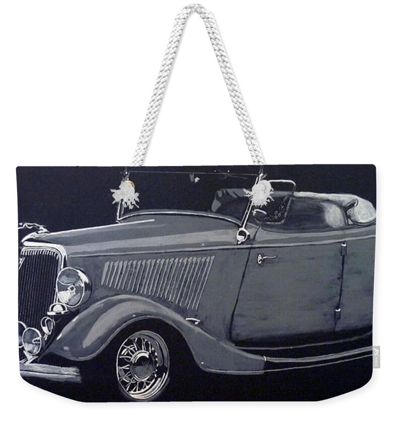 Ford Weekender Tote Bag featuring the painting 1934 Ford Roadster by Richard Le Page