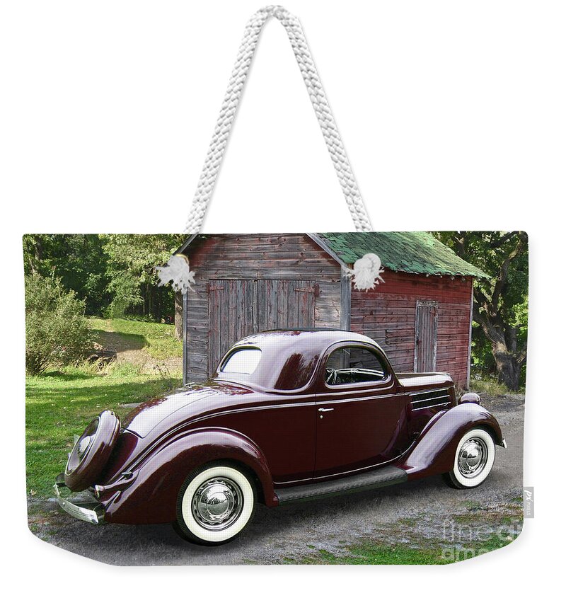 1936 Weekender Tote Bag featuring the photograph 1936 Ford 3-Window by Ron Long