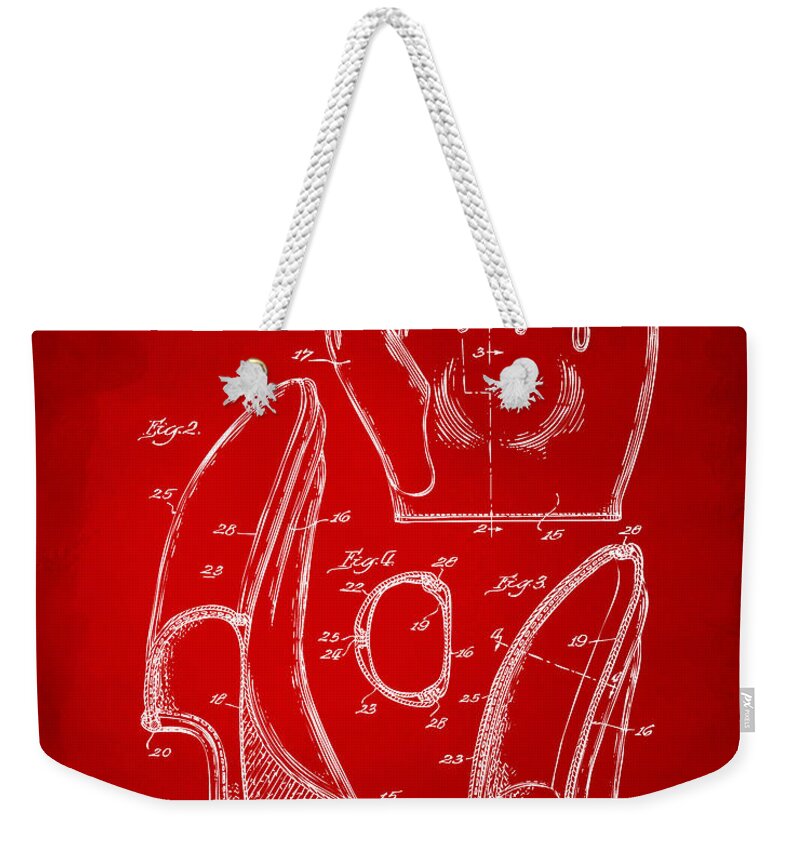 Baseball Weekender Tote Bag featuring the digital art 1941 Baseball Glove Patent - Red by Nikki Marie Smith