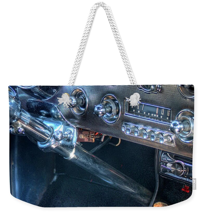1941 Ford Coupe Weekender Tote Bag featuring the photograph 1941 Ford Coupe Custom Dashboard and Gearshift by Doug Matthews