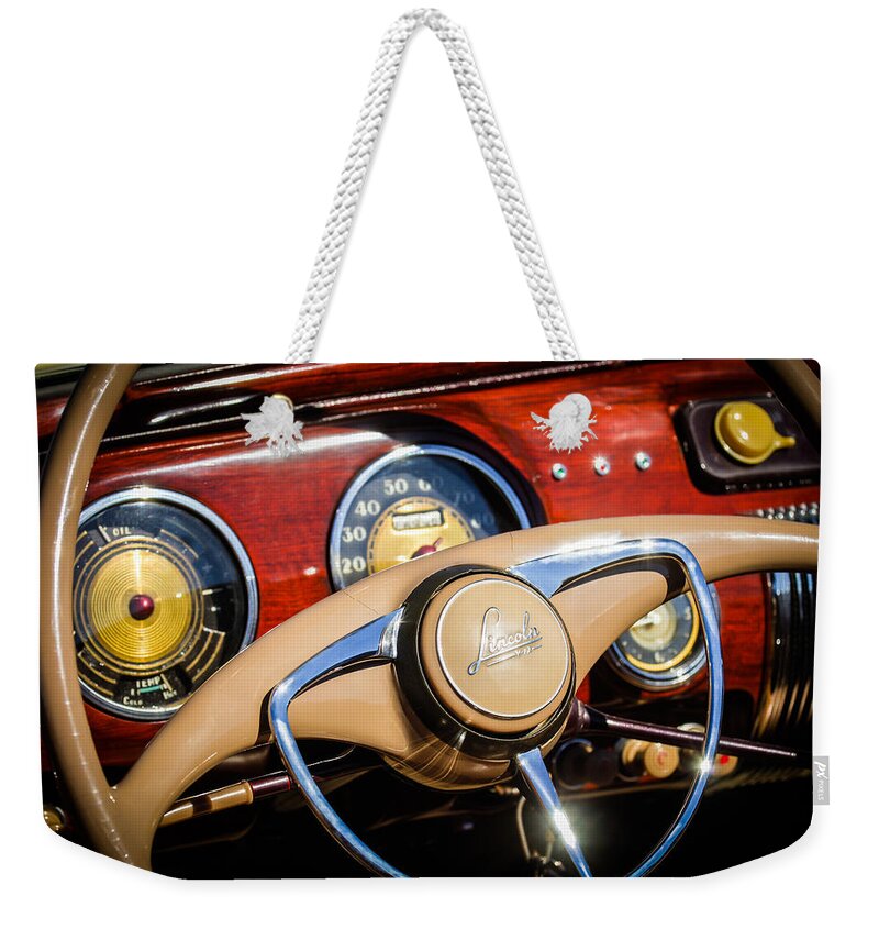 Car Weekender Tote Bag featuring the photograph 1941 Lincoln Continental Cabriolet V12 Steering Wheel by Jill Reger