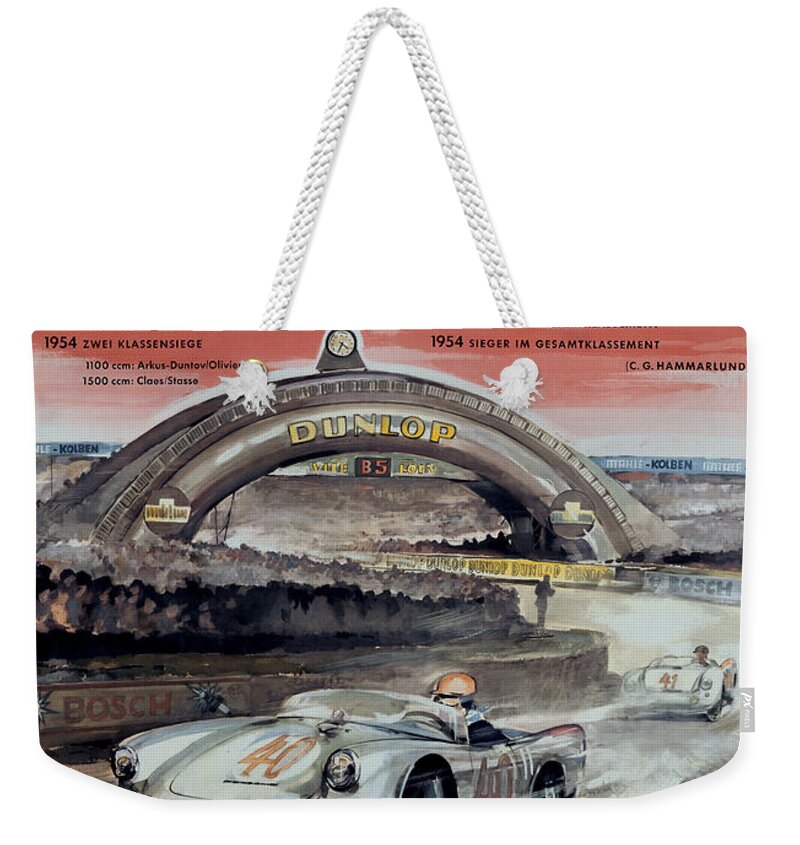 24 Hours Of Le Mans Weekender Tote Bag featuring the digital art 1950 Porsche Le mans Poster by Georgia Fowler
