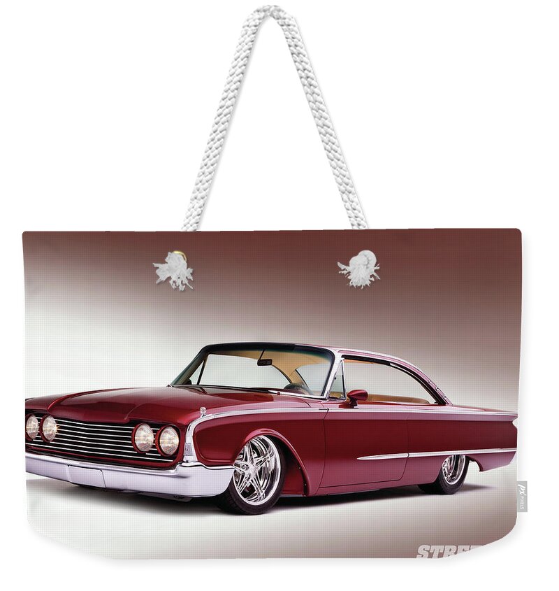 1957 Ford Fairlane Weekender Tote Bag featuring the digital art 1957 Ford Fairlane by Super Lovely