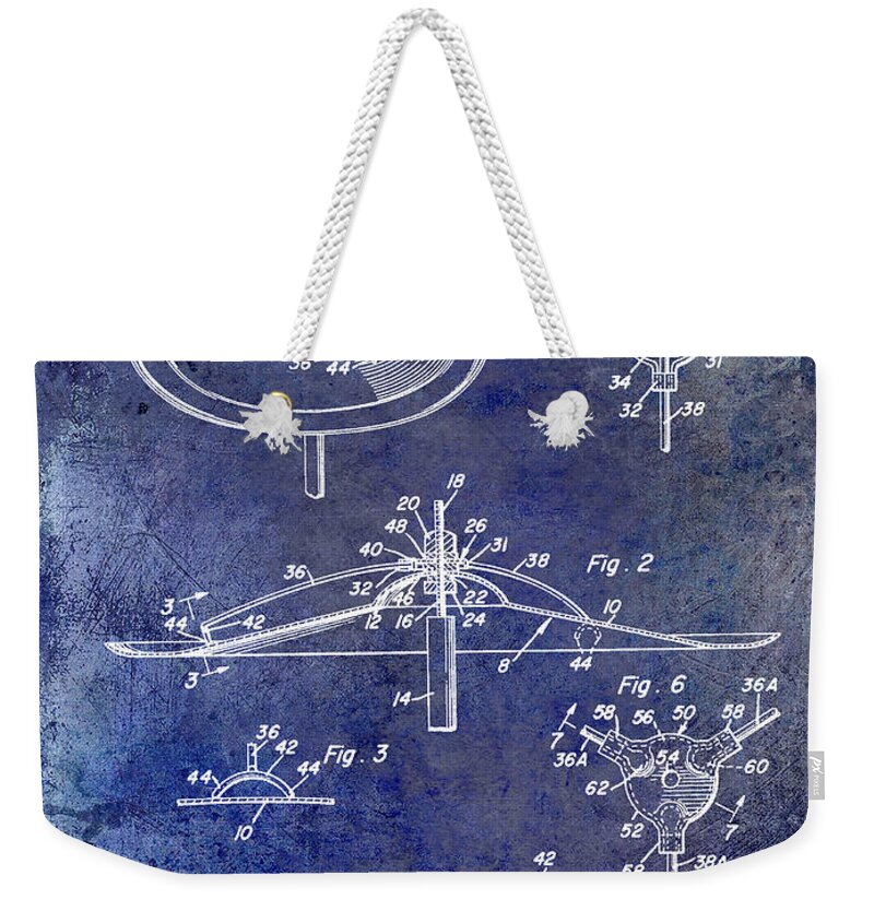 Drum Weekender Tote Bag featuring the photograph 1964 Cymbal Patent Blue by Jon Neidert