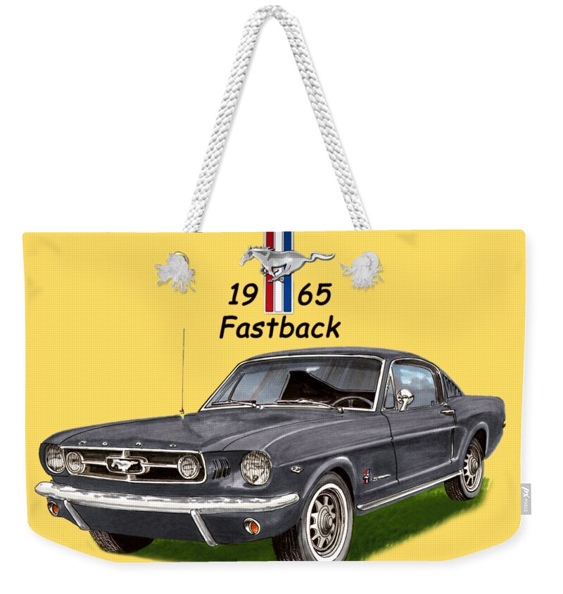 1965 Weekender Tote Bag featuring the painting Mustang Fastback 1965 by Jack Pumphrey
