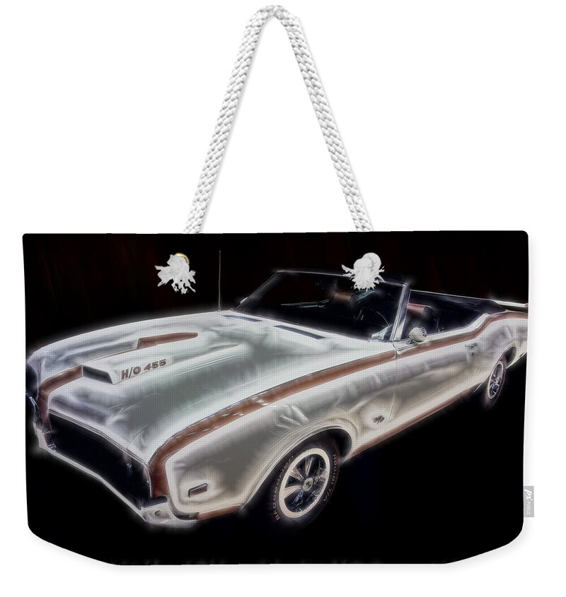 Electric Images Weekender Tote Bag featuring the digital art 1969 Hurst Oldsmobile 455 HO electric by Flees Photos