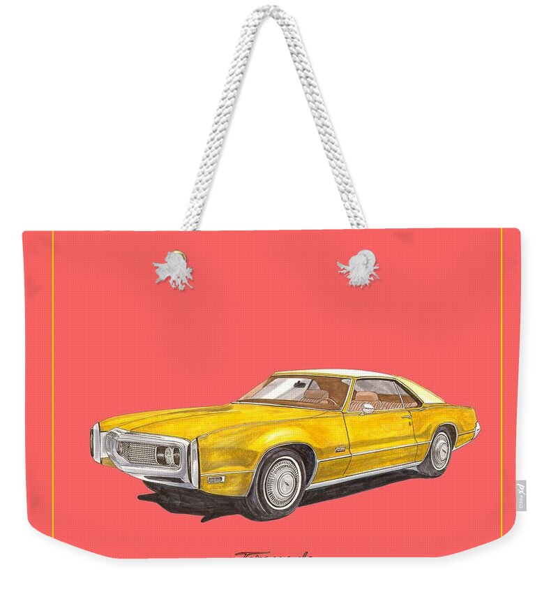 A Watercolor/marker Pen Illustration Of My 1970 Oldsmobile Toronado Which Is Number 4 In A Series Of Transportation Modes Called terific Weekender Tote Bag featuring the painting 1970 Olds Toronado TERIFIC TEE SHIRT by Jack Pumphrey