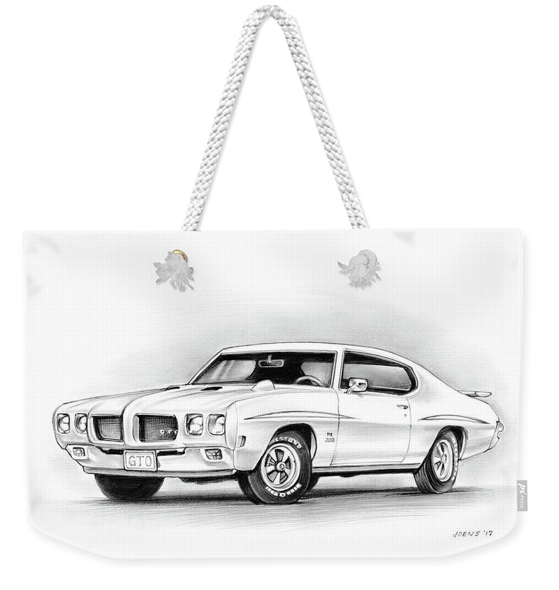 1970 Pontiac Gto Judge Weekender Tote Bag featuring the drawing 1970 Pontiac GTO Judge by Greg Joens