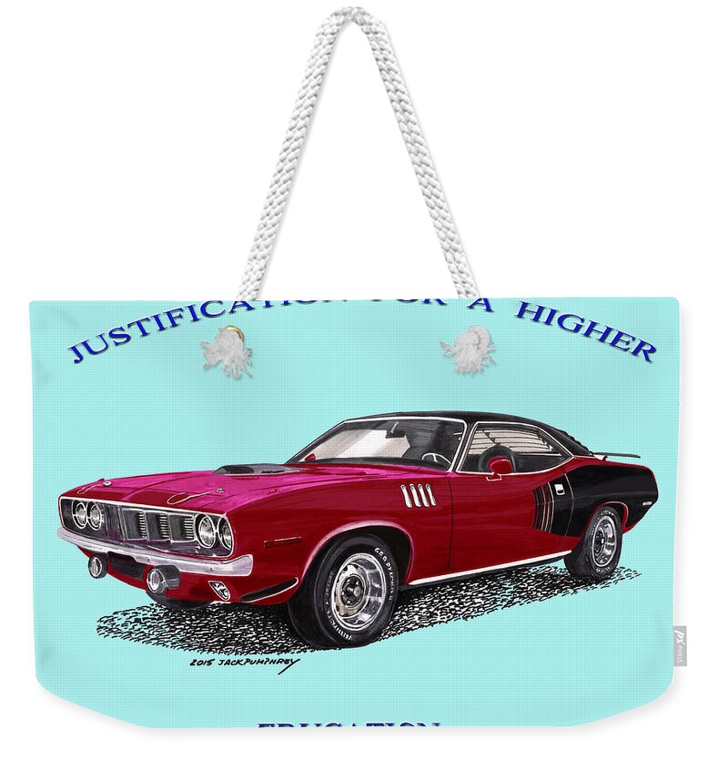 Imagine Your Car Featured On A Tee-shirt Or Motivation Poster Weekender Tote Bag featuring the photograph 1971 Barracuda Hemi Plymouth by Jack Pumphrey
