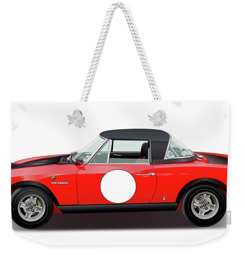 Fiat 124 Spider Abarth Image Weekender Tote Bag featuring the digital art 1972 Fiat 124 Spider Abarth illustration by Alain Jamar