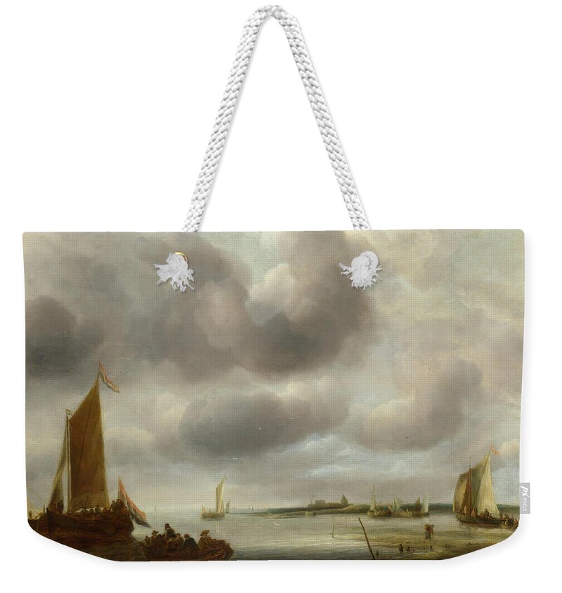 Coast Scene Weekender Tote Bag featuring the painting A Coast Scene #2 by Jan van de Cappelle