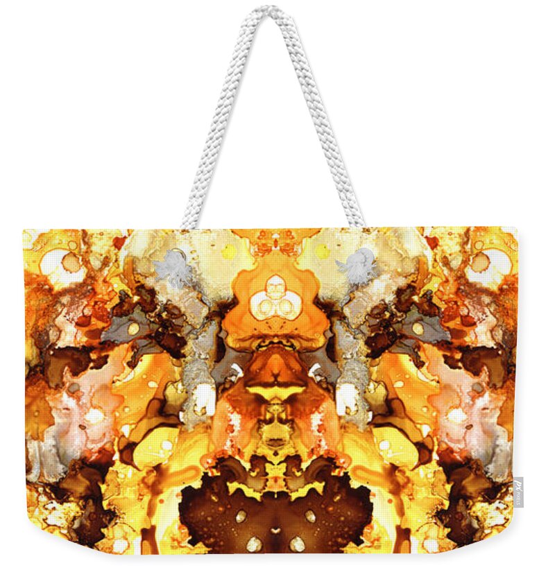 Yellow Weekender Tote Bag featuring the painting Abstract 19 by Lucie Dumas