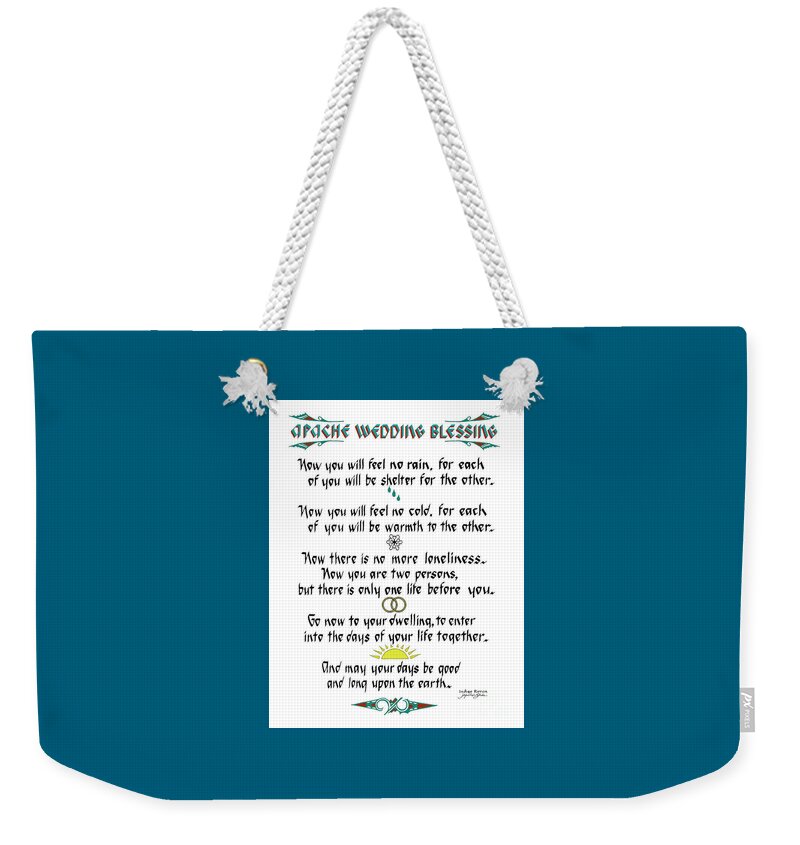 Native American Weekender Tote Bag featuring the drawing Apache Wedding Blessing #1 by Jacqueline Shuler