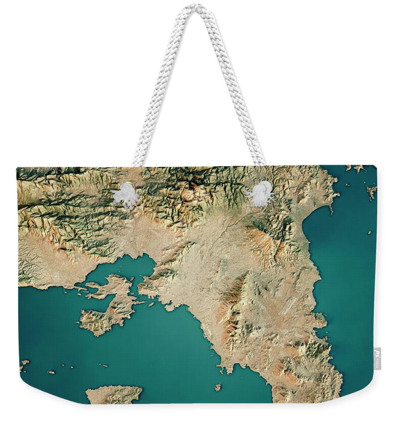 Attica Weekender Tote Bag featuring the digital art Attica Greece 3D Render Satellite View Topographic Map #2 by Frank Ramspott