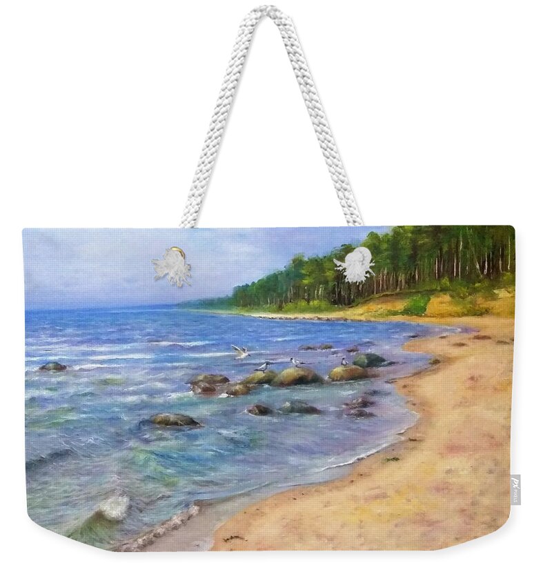 Sea Weekender Tote Bag featuring the painting Baltic beach #2 by Natalja Picugina