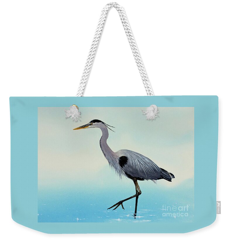 Heron Weekender Tote Bag featuring the painting Blue Water Heron by James Williamson