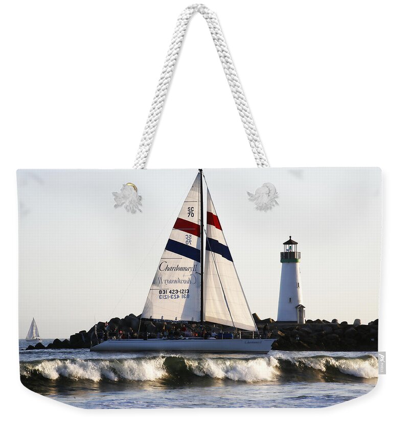 Santa Cruz Weekender Tote Bag featuring the photograph 2 Boats Approach by Marilyn Hunt