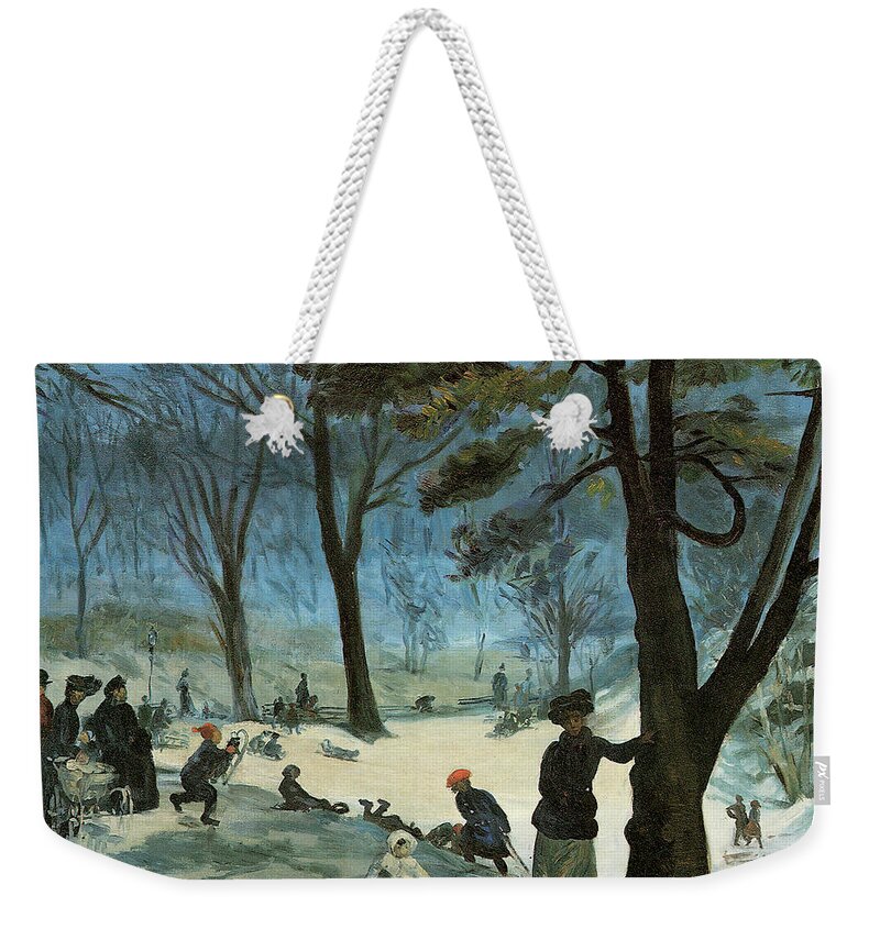 Central Park In Winter Weekender Tote Bag featuring the painting Central Park in Winter #2 by William Glackens