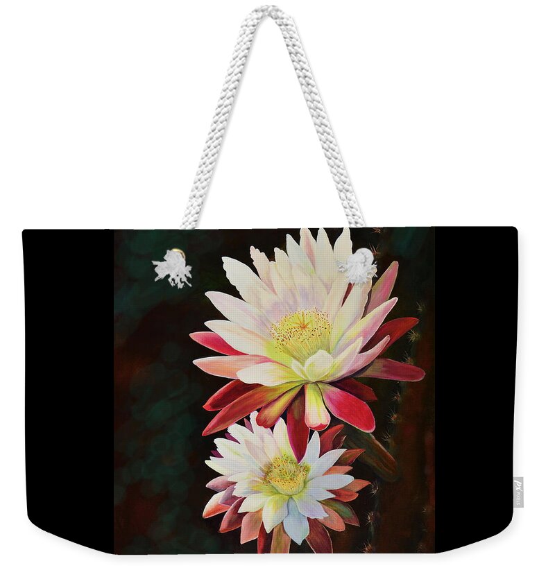 Night Blooming Cactus Weekender Tote Bag featuring the painting Cereus Business #2 by Marilyn Smith