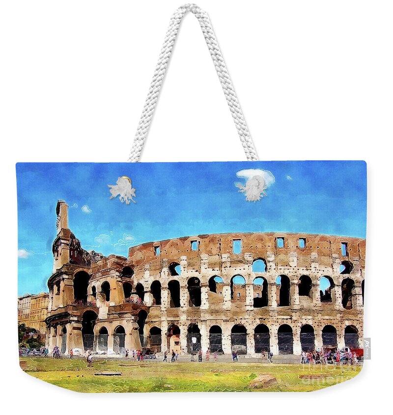 Rome Weekender Tote Bag featuring the painting Colosseum Rome #2 by Justyna Jaszke JBJart