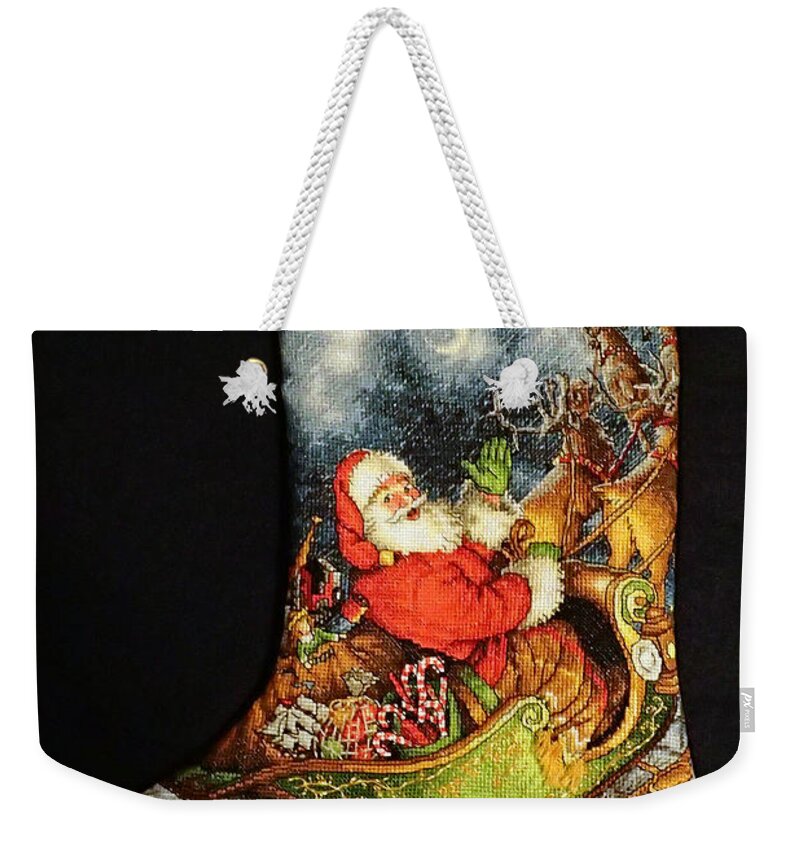 Cross Stitch Weekender Tote Bag featuring the photograph Cross-Stitch Stocking #2 by Farol Tomson
