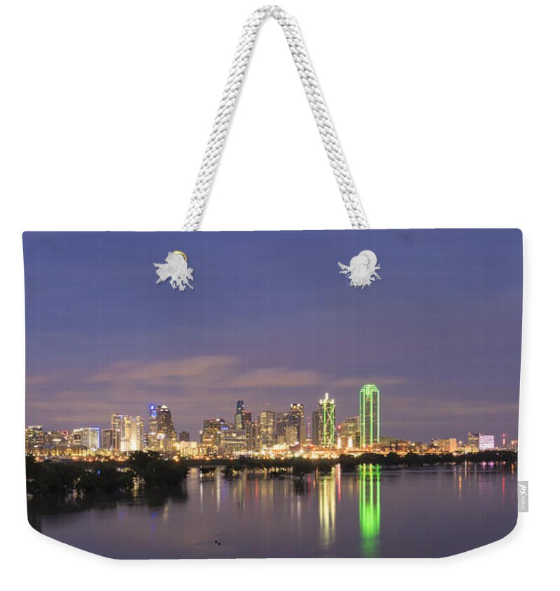 Margaret Hunt Hill Bridge Weekender Tote Bag featuring the photograph Dallas Skyline Twilight #2 by Jonathan Davison