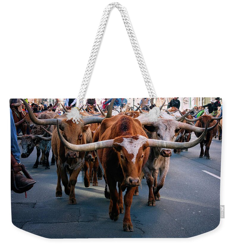  Colorado Weekender Tote Bag featuring the digital art Denver National Western Stock Show Kick-of Parade 2018 by O Lena