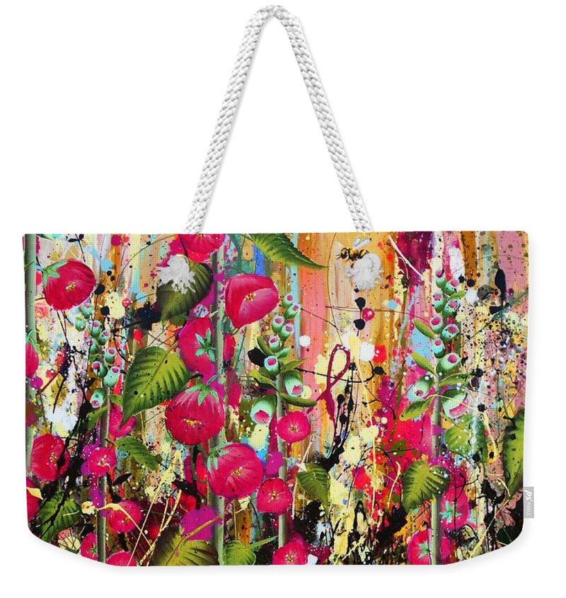 Flowers Weekender Tote Bag featuring the painting Food for bees and butterflies detail #2 by Angie Wright