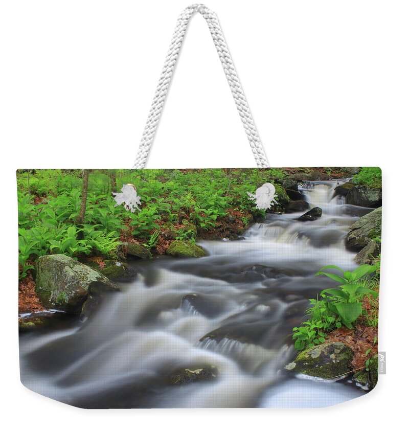 Roaring Brook Weekender Tote Bag featuring the photograph Forest Stream in Spring #2 by John Burk