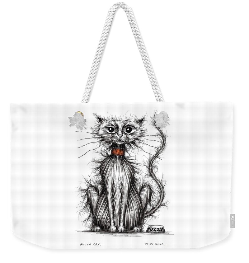 Fuzzy Cat Weekender Tote Bag featuring the drawing Fuzzy cat #2 by Keith Mills